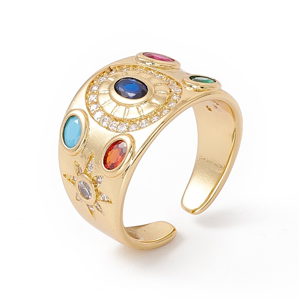 Open Cuff Ring 18K Gold Plated Cubic Zirconia Oval Adjustable Women R147