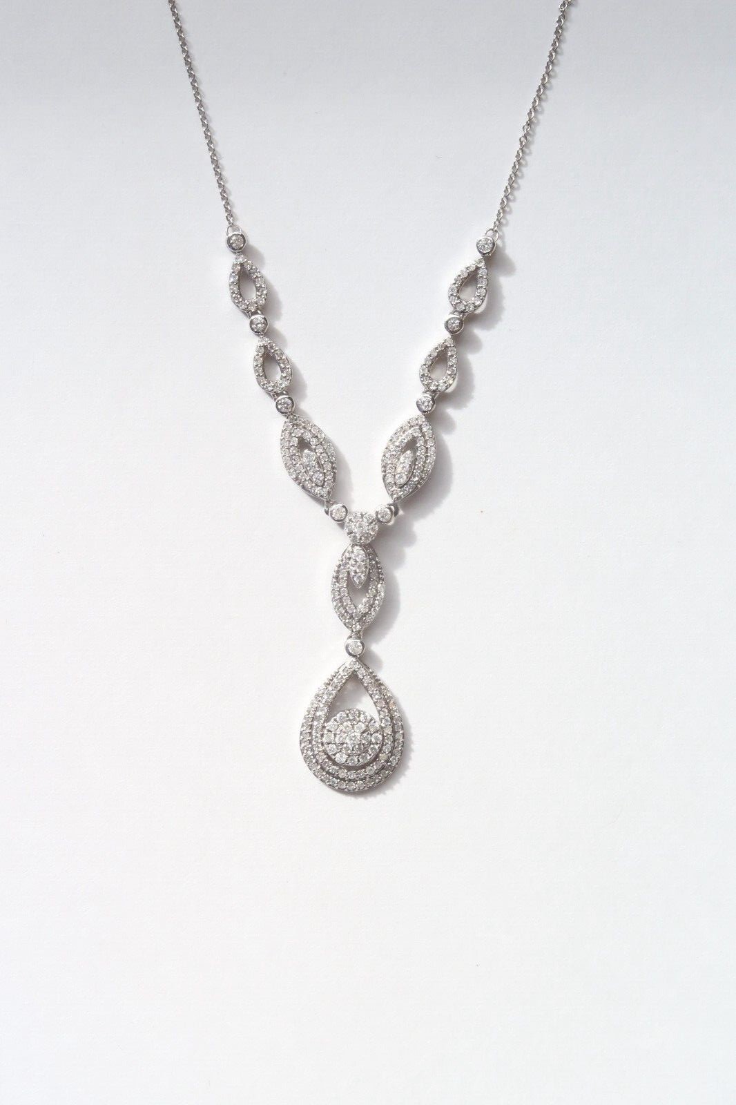 Diamond Double Drop Pendant 17″ in 14k White Gold (1-1/2 ct.)