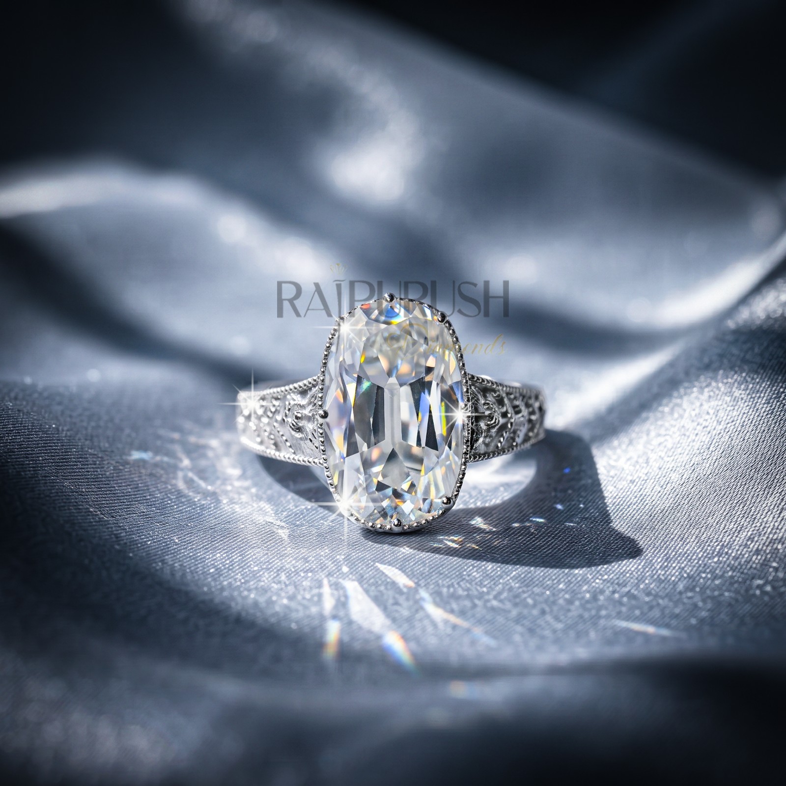 Vintage Art Deco Moissanite Solitaire Engagement Ring in 925 Silver Bridal Ring