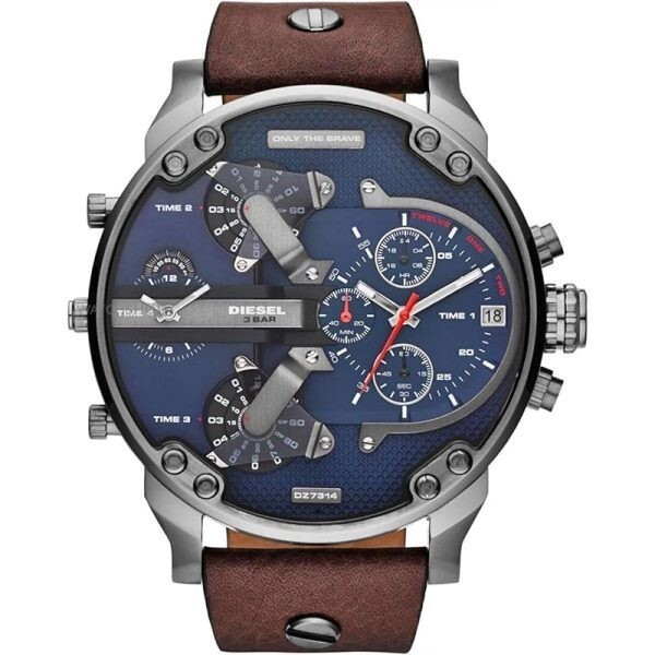 Diesel Men’s MR. DADDY 2.0 Quartz Watch DZ7314 Leather Strap Blue Dial 57mm