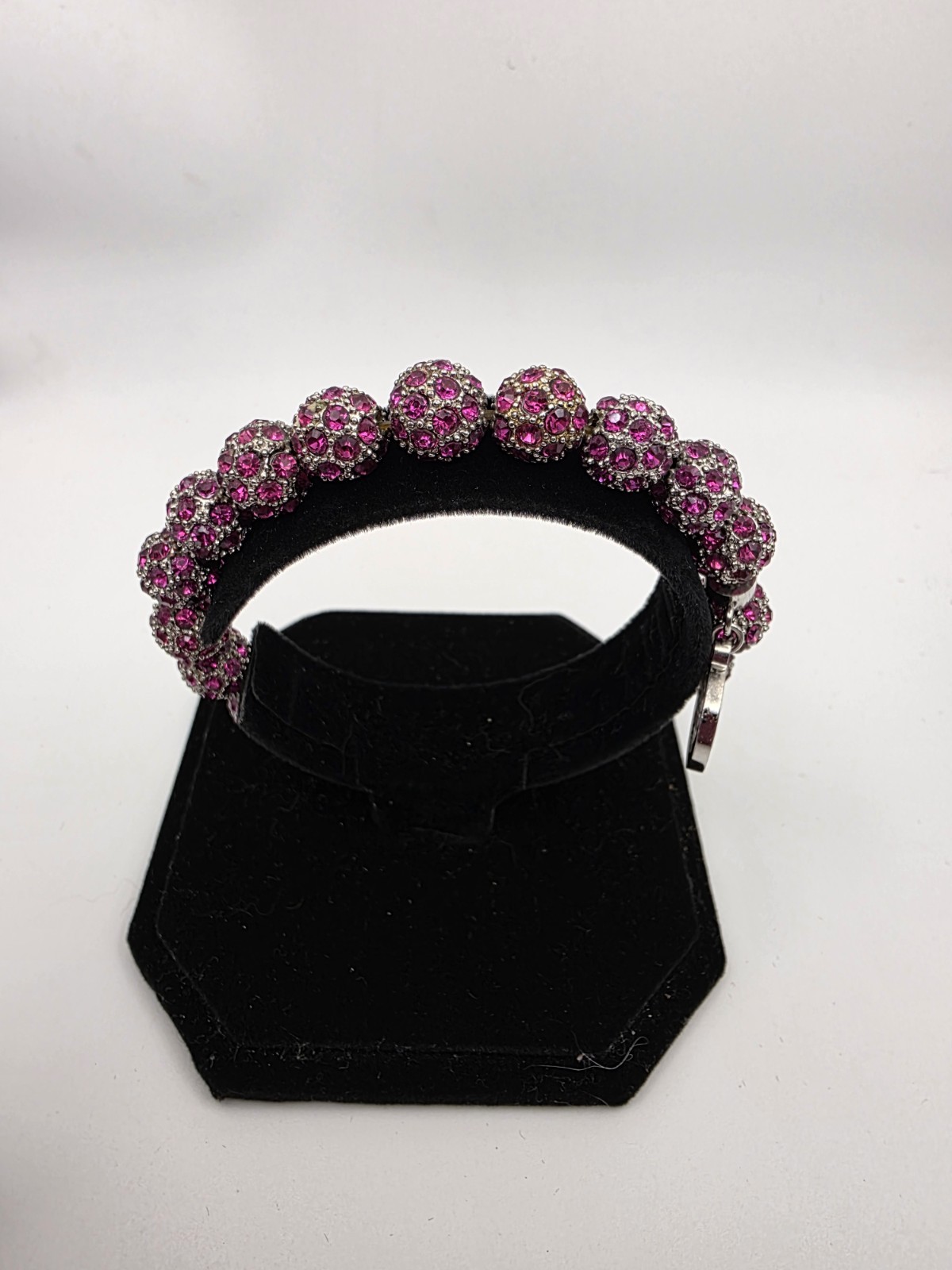 Rustic Cuff Emerson Pink Fuschia Crystal Shamballa Bead Stretch Bracelet & Charm