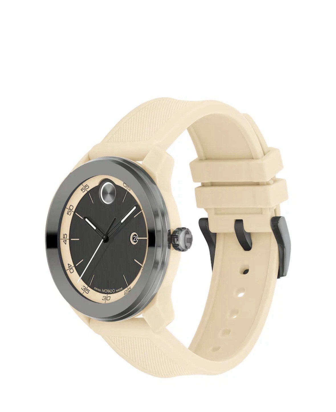 Brand New Movado Bold TR90 Men’s Beige Silicone Strap 42mm Watch 3601207