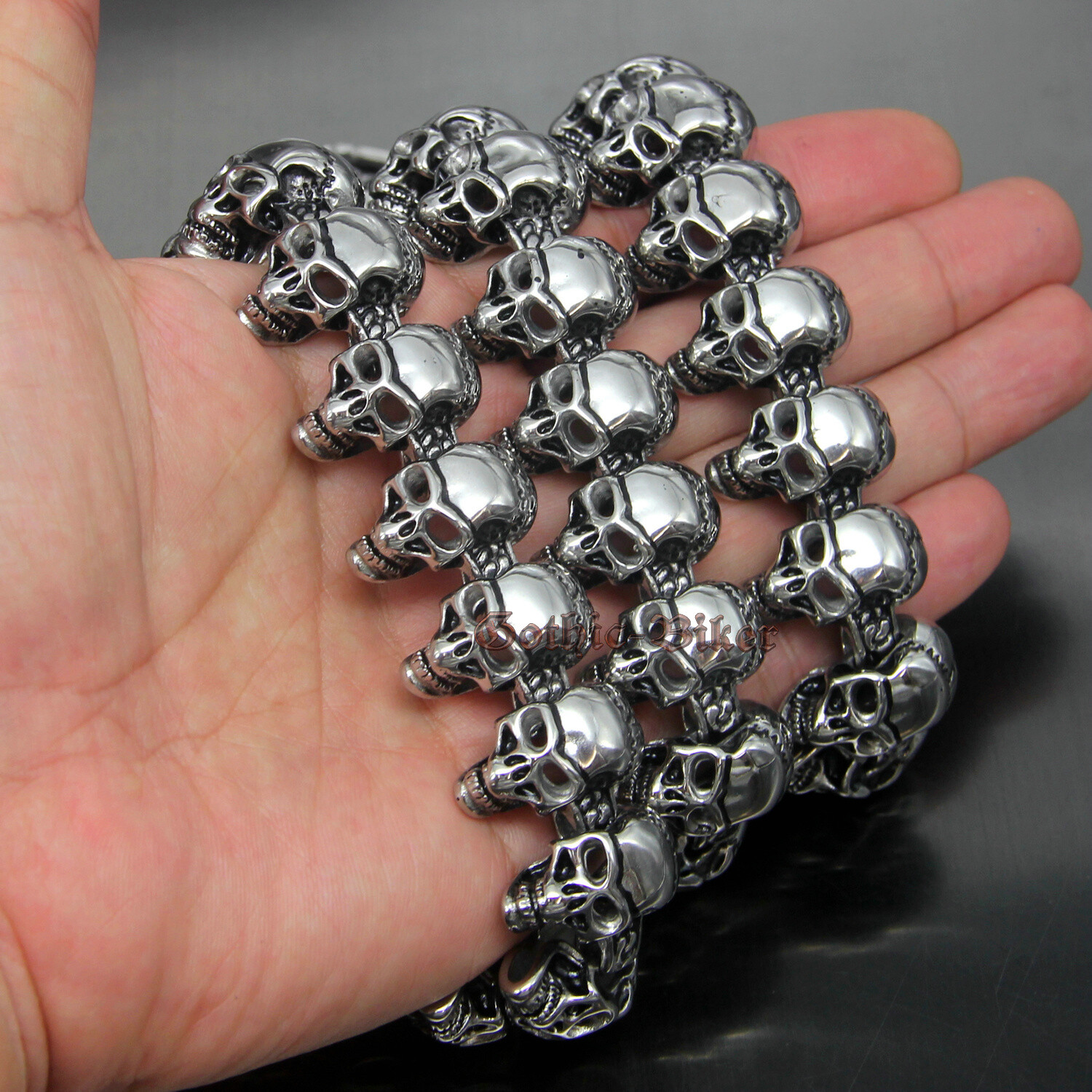 Heavy Huge Stainless Steel Multi Skulls Chain Link Men’s Necklace Silver