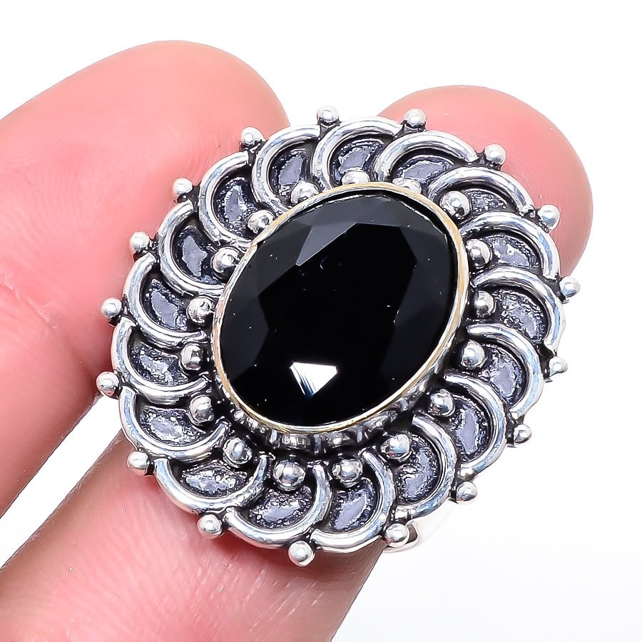 Black Onyx Gemstone 925 Silver Plated Jewelry Ring s.8.5 W3199