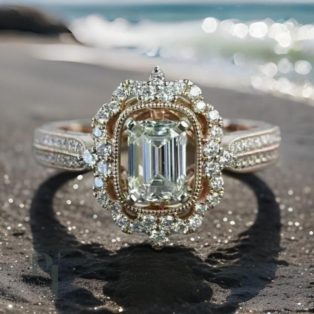 2.70 CT Emerald Cut VVS1 Moissanite Vintage Engagement Ring Solid 14K Rose Gold