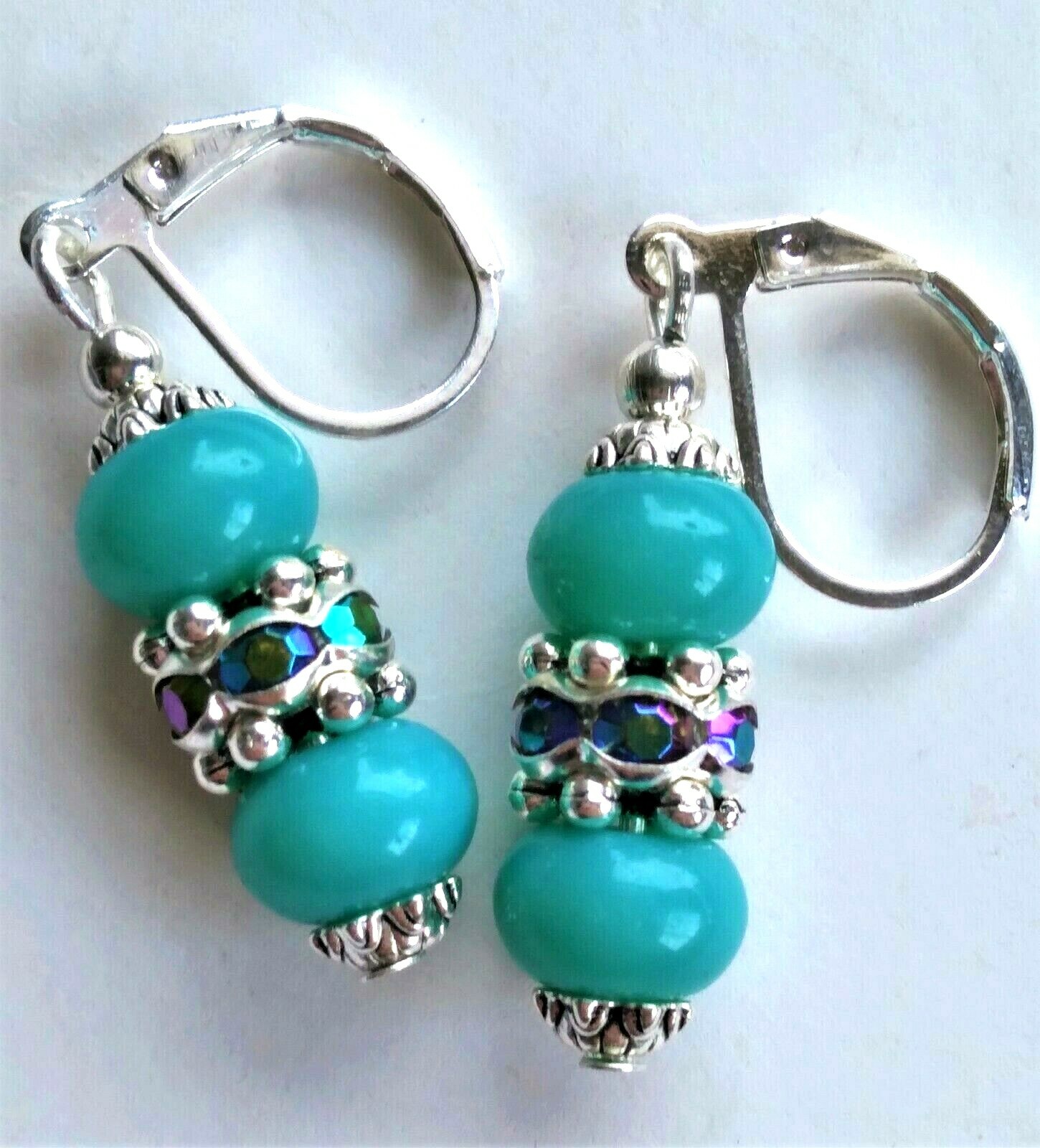 TURQUOISE JADE AB Crystal Ring drop earring SP LEVERBACK handcrafted