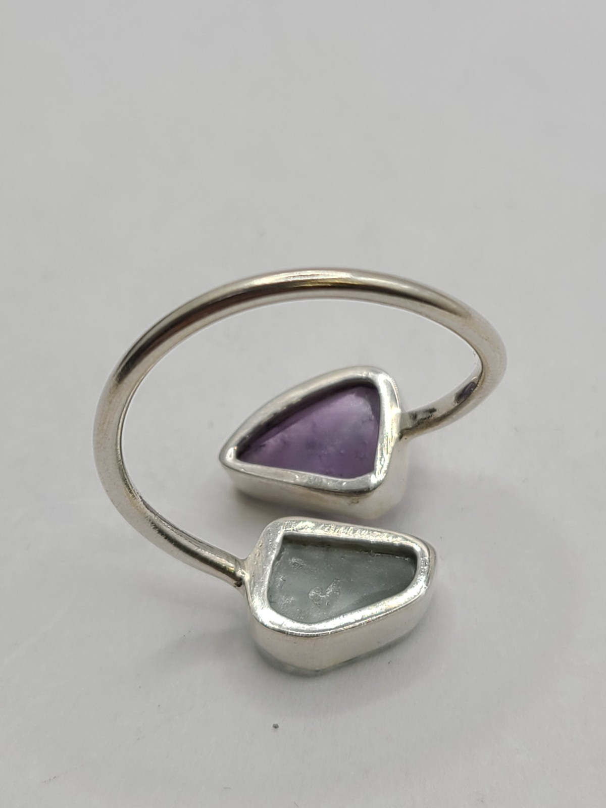 925 Sterling Silver Double Stone Amethyst & Aquamarine Gemstone Ring sz 9