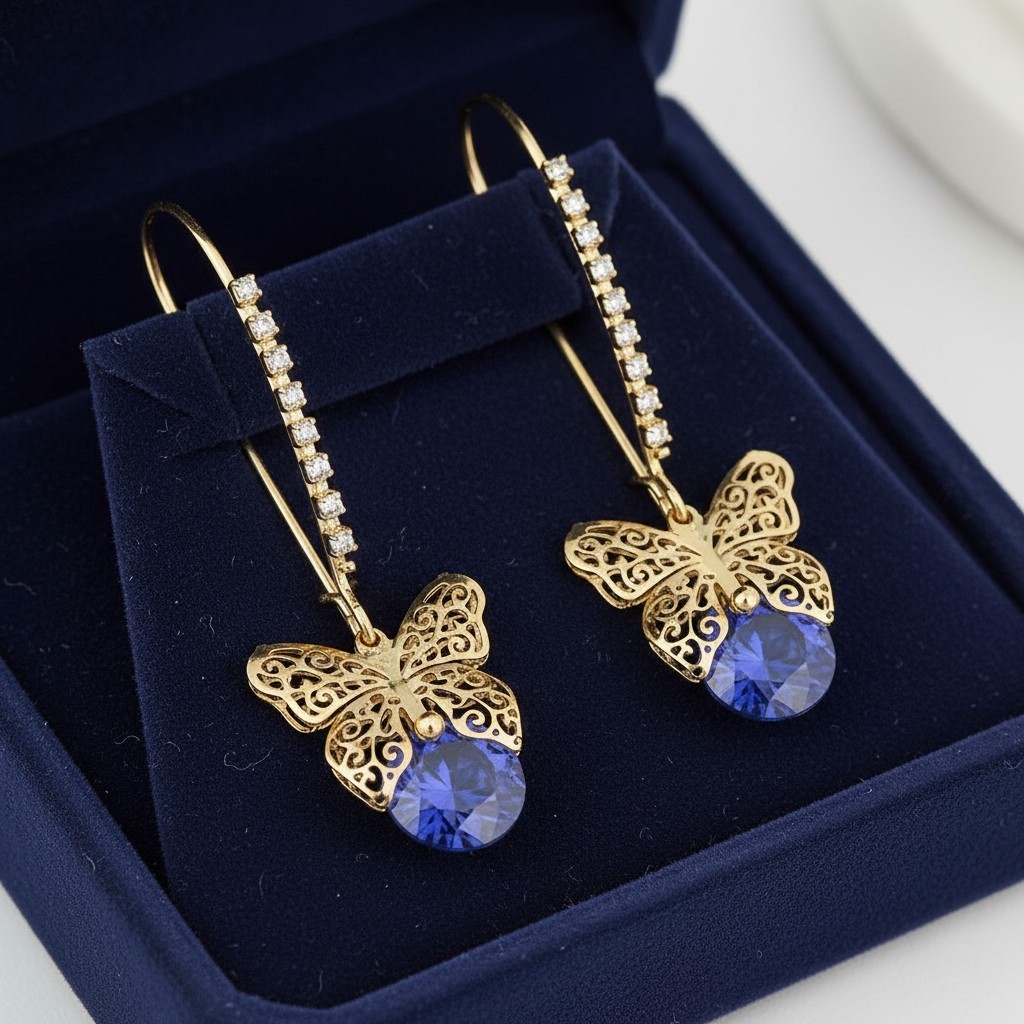US Seller Betsey Johnson CZ Butterfly Dangle Earrings