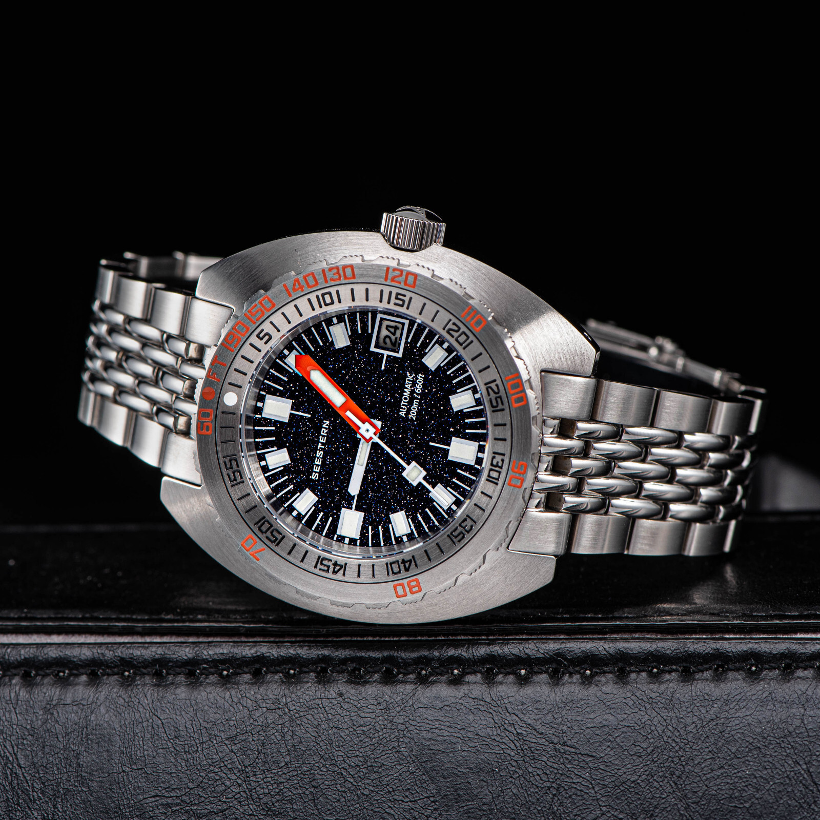 Seestern V3 42MM SUB 300T LUME DATE 200m DIVER’S Mens Watch DOX10 BlueGold Stone