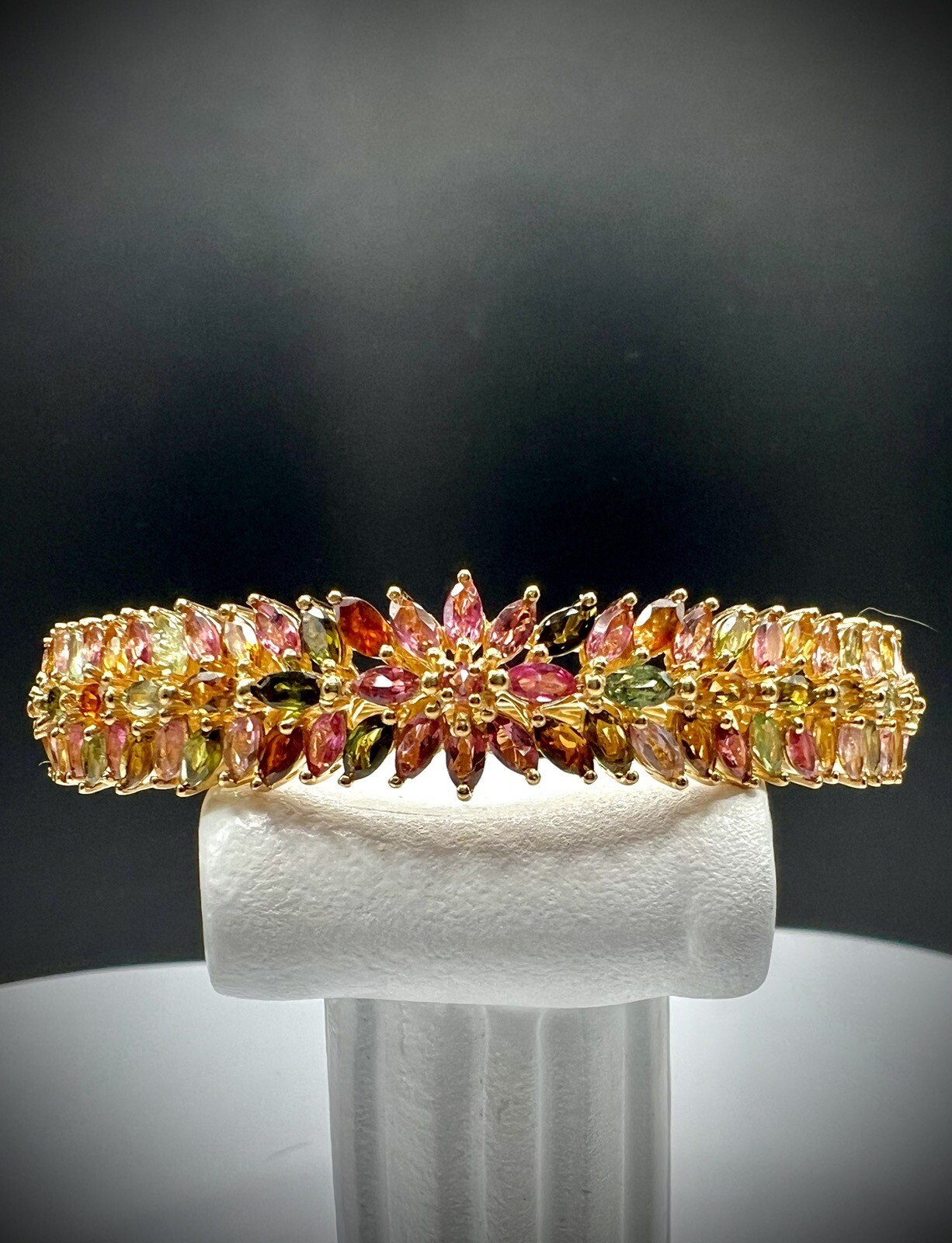 Multi-Tourmaline Bangle Bracelet in Yellow Gold Over Sterling Silver 6.50 In NEW