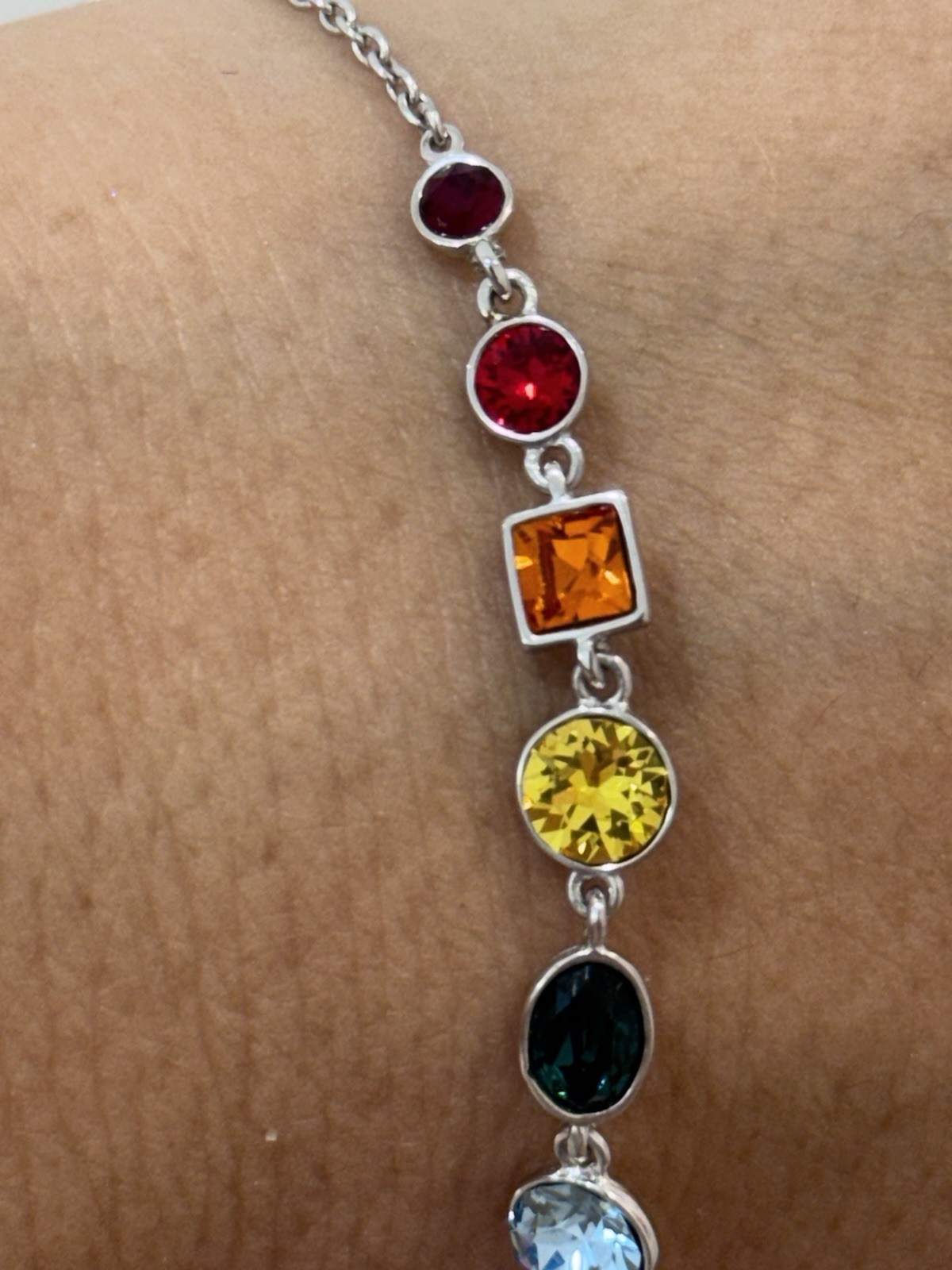 Sterling Silver 925 Rainbow Crystal Adjustable One Size Bracelet Bolo NEW