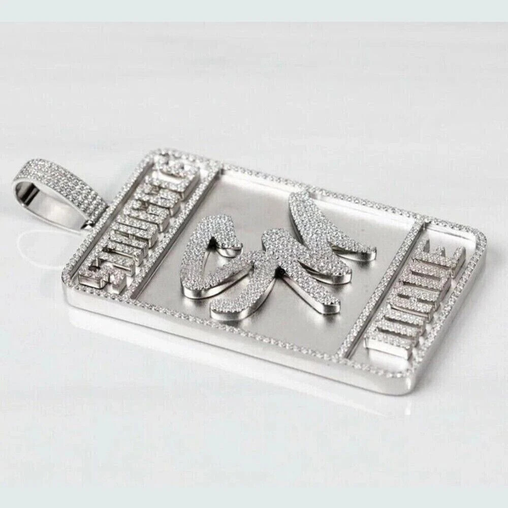 3Ct Round Moissanite Men’s Custom Name Letter Dogtag Pendant 925 Sterling Silver