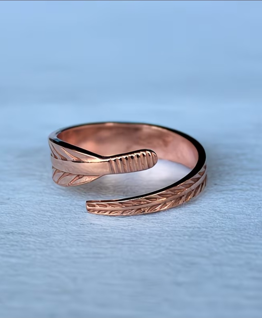 Pure Copper Feather Ring Adjustable Copper Therapy Ring Boho Jewelry