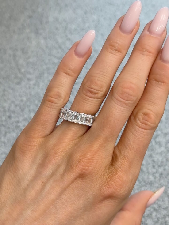 6.00 Ct Emerald Cut Lab Grown Diamond Eternity Forever Band Solid 14K White Gold