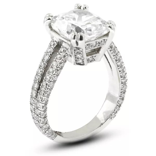 Side Stone Engagement Ring 14K Gold 2.56 Carat Cushion Lab-Grown Diamond G VS2