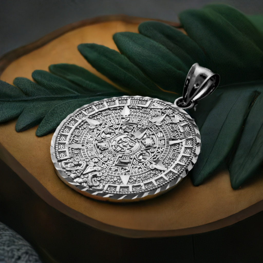 Sterling Silver Aztec Mayan Sun Calendar Pendant (S/M/L)