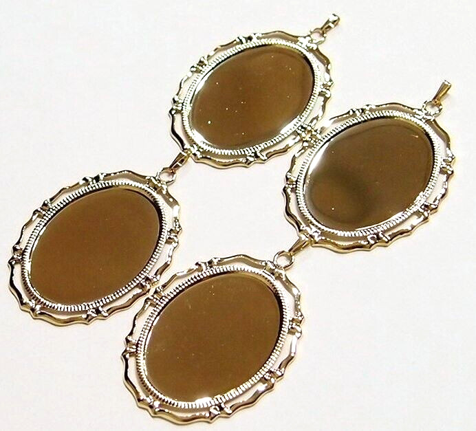 8 Shiny Gold 25x18mm Victorian Art Deco Big Loop Pendant Settings 42x26mm