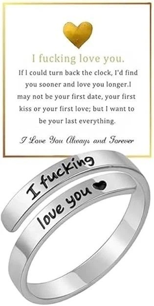 I F♡Cking Love You Ring for Women, Hope Rings Adjustable Stainless Steel Silver