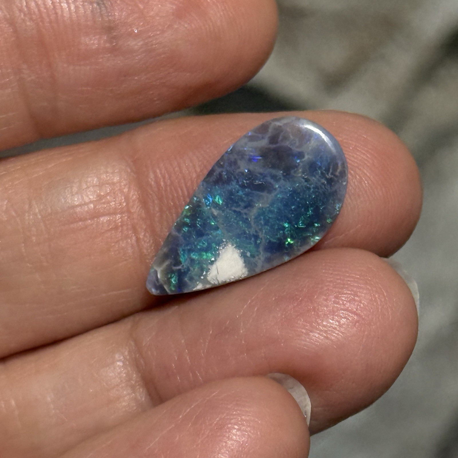3.3ct 20.9×10.9×2.2mm Australian Lightning Ridge Black Opal Drop Cabochon Gem