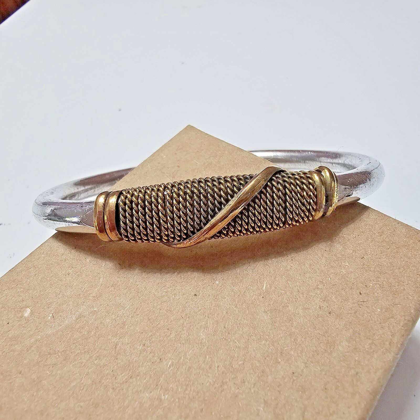 African- Silver & Gold Color Metals Twist Bracelet- Handmade Kenya- New