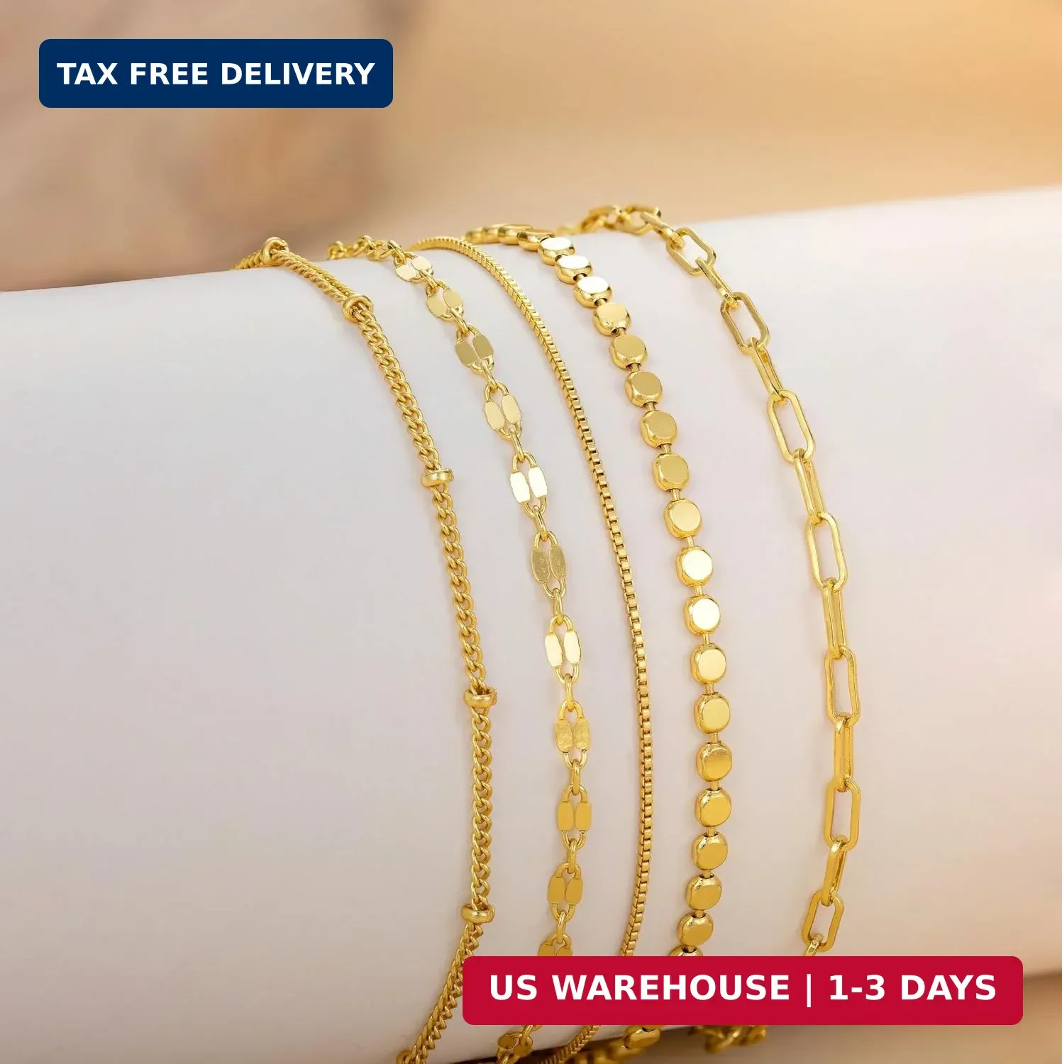 Dainty Simple Gold Bracelets for Women, Stackable Satellite Paperclip Lip Bracel
