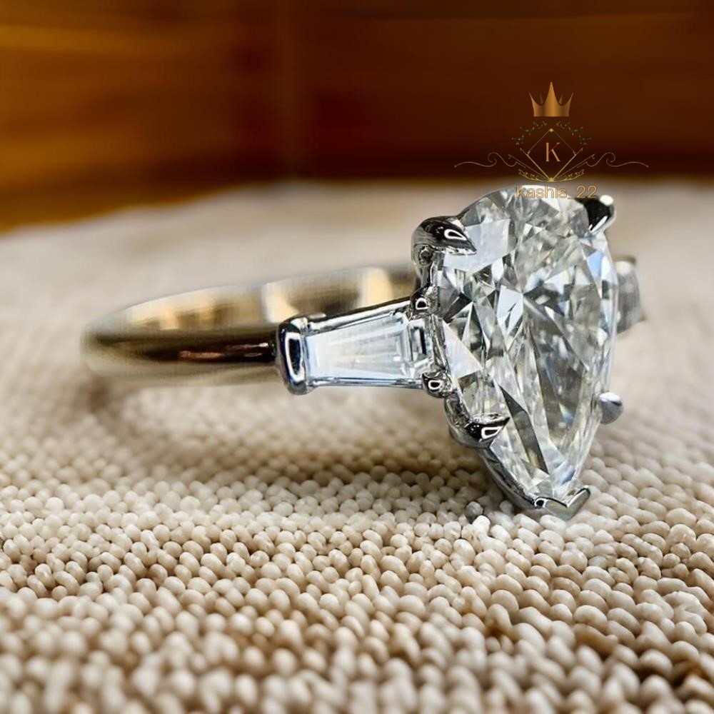 Moissanite Solitaire Engagement Ring Pear Cut 3.50 CT Solid 14K Yellow Gold VVS1