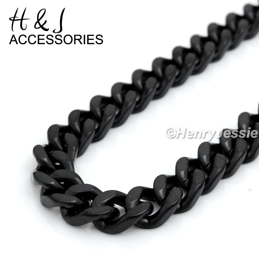 24″MEN Stainless Steel WIDE 9x4mm Black Plated Cuban Curb Link Chain Necklace