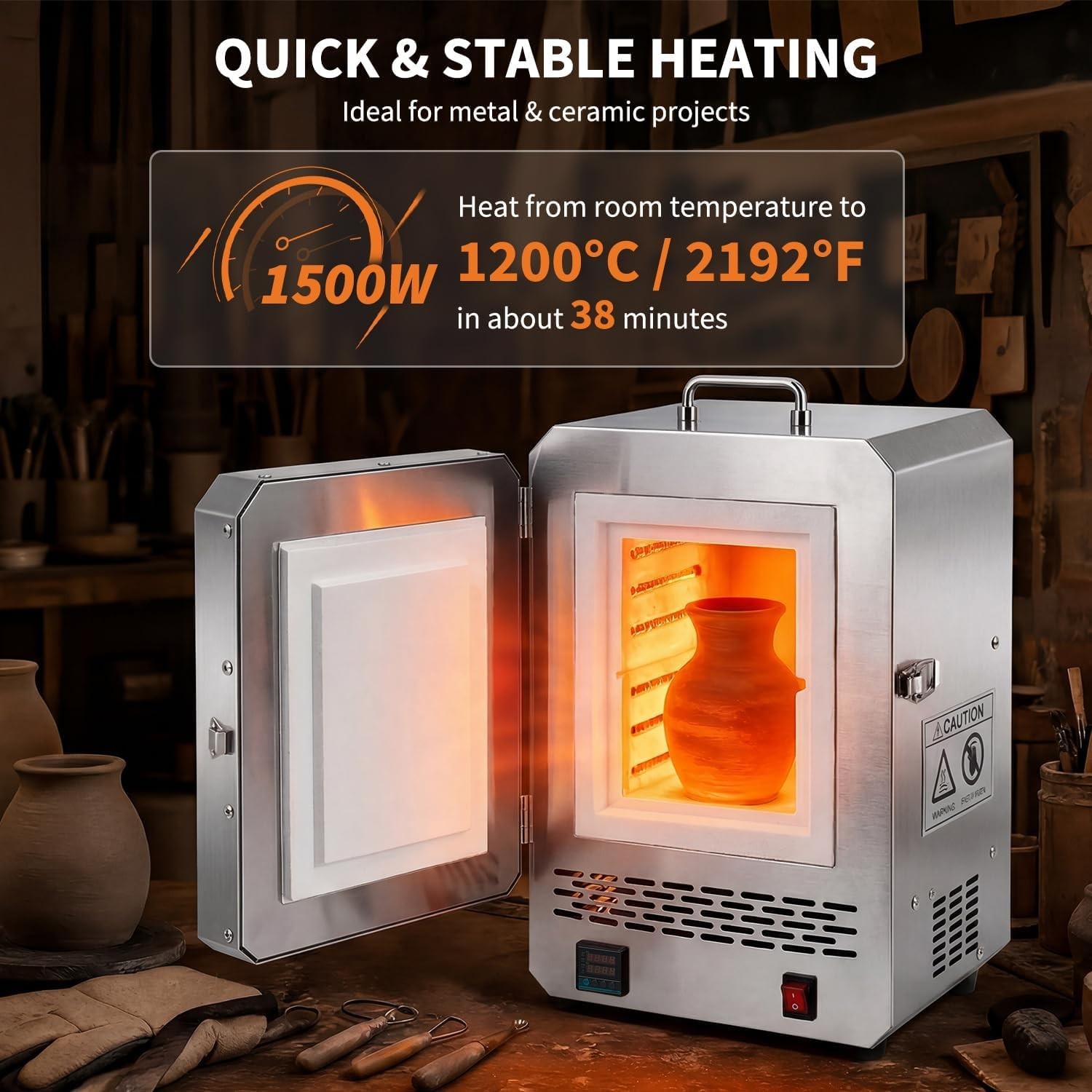 Tabletop Electric Kiln 1500W 2192℉ for Wax Casting Metal Jewelry Melting Furnace