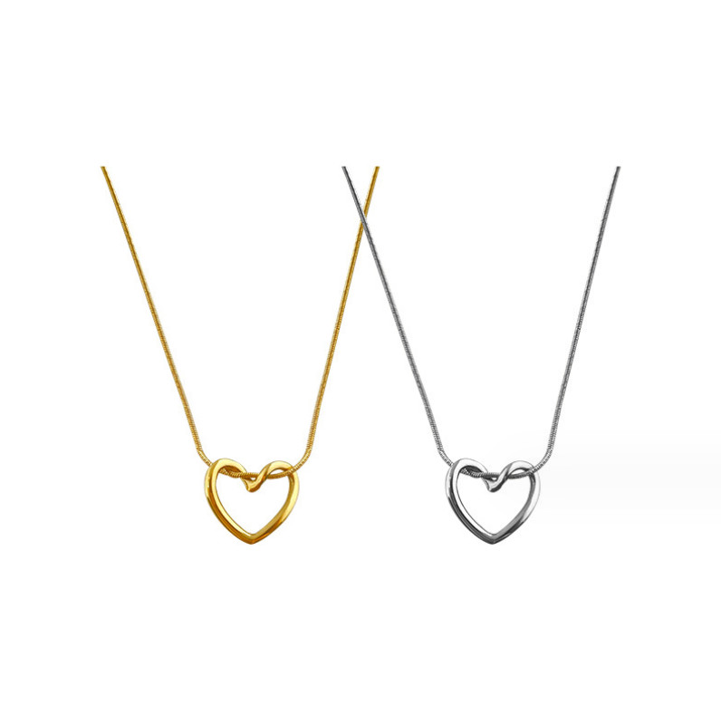 Gold Silver Open Heart Pendant Stainless Steel Necklace Round Chain Gift PE8