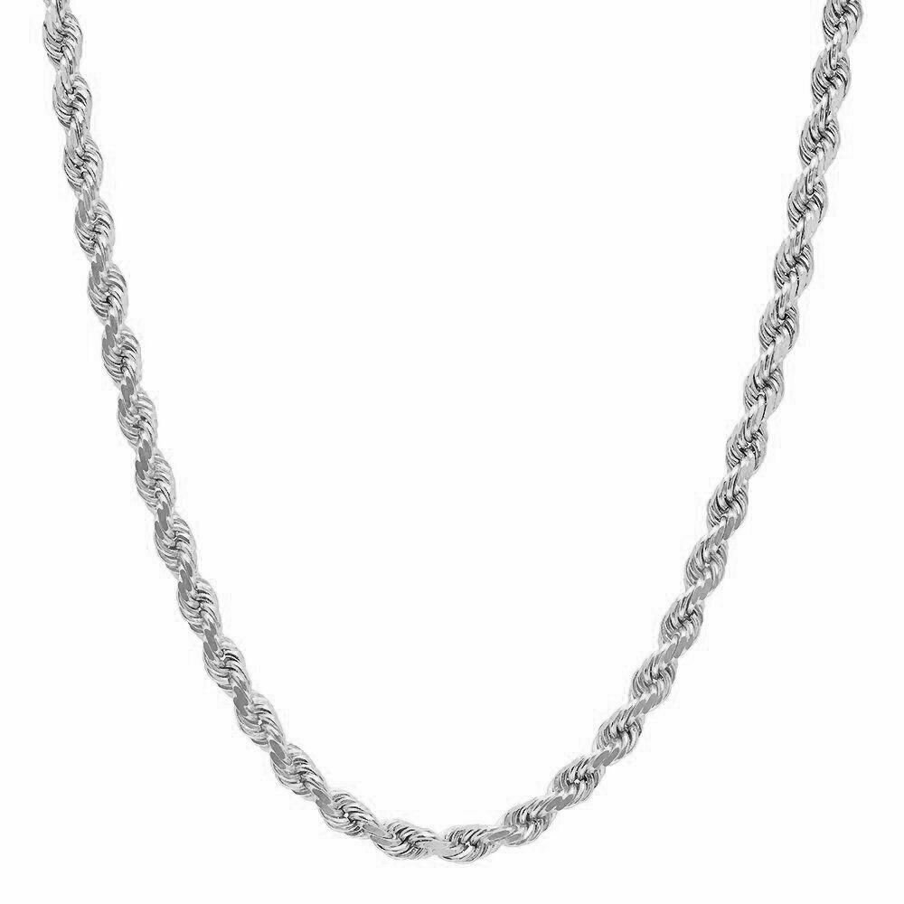 Solid Sterling Silver Italian Rope Chain Mens Necklace 4.50mm – Diamond Cut