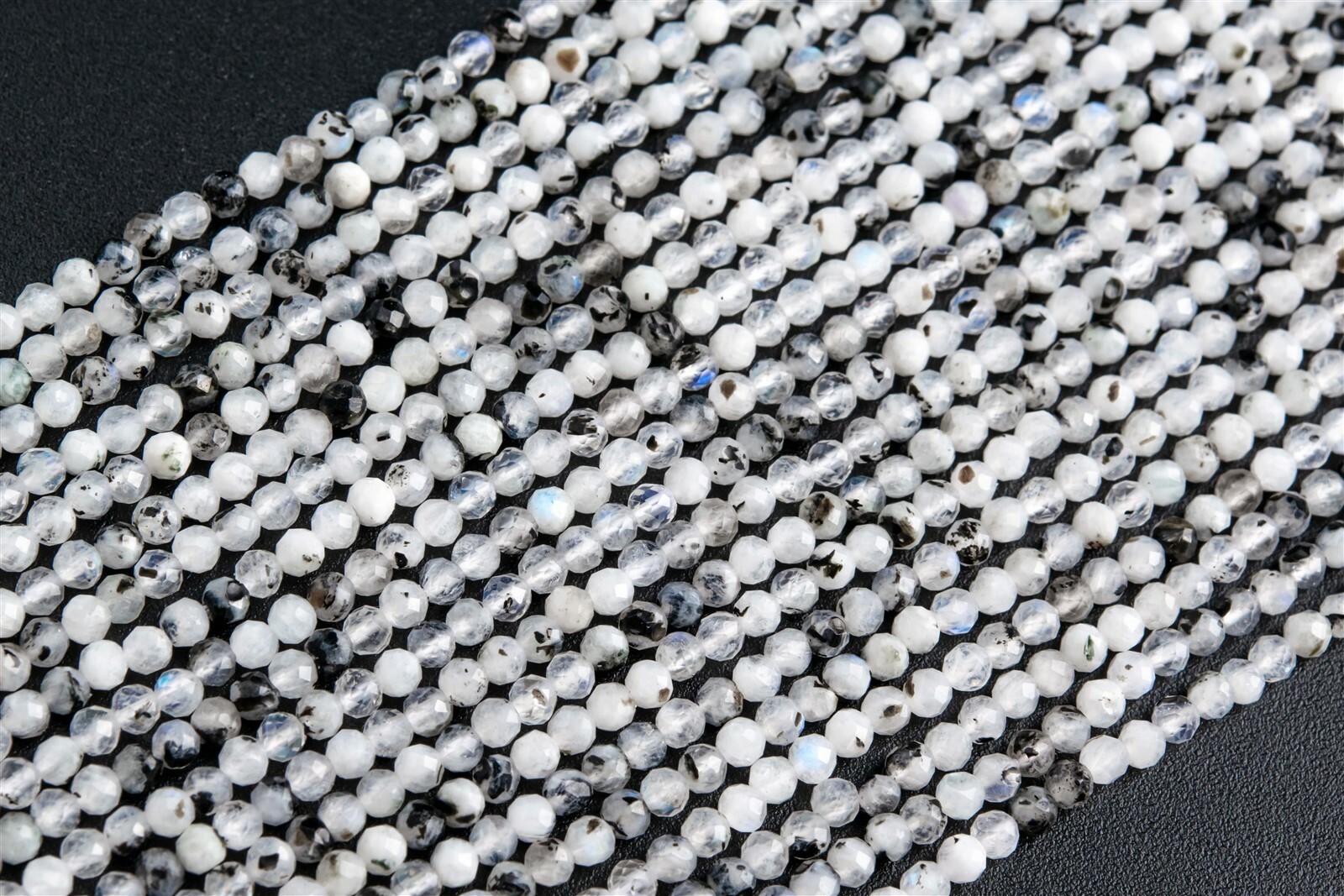 2-3MM Genuine Natural Rainbow Moonstone Grade A Faceted Round Loose Beads 15.5″