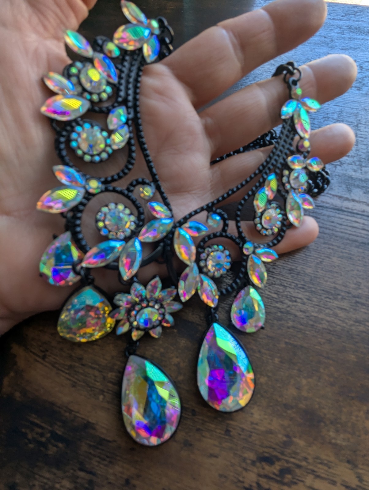 AB Iridescent Crystal Choker Rhinestone Necklace ONLY Bridal Prom Pageant
