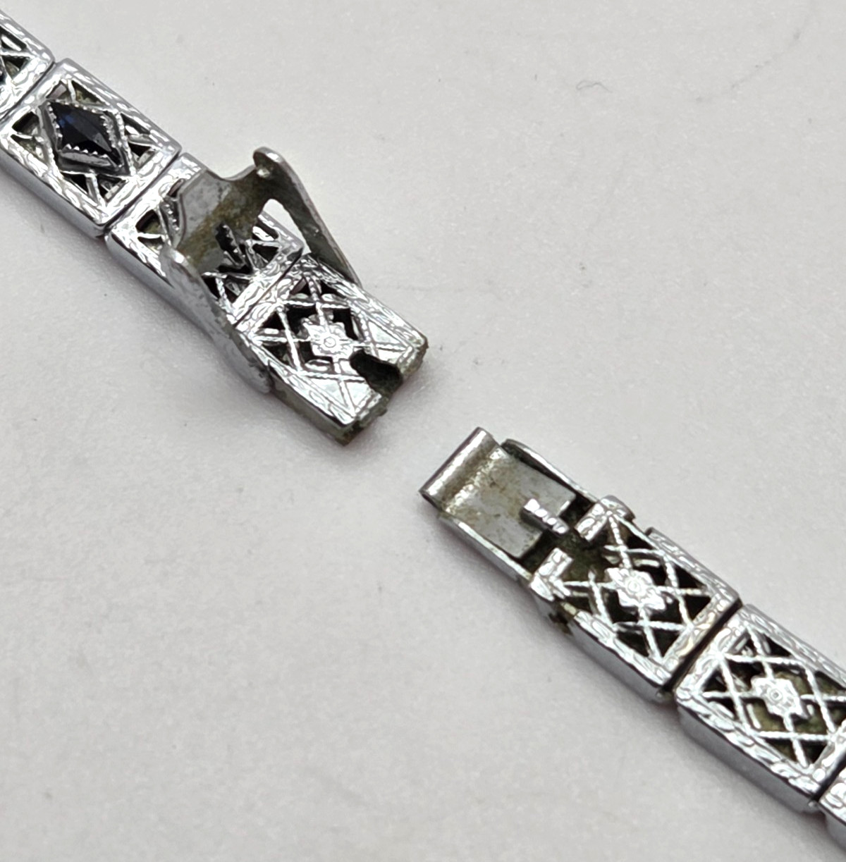 Vintage deco filigree watch band bracelet w/ stones for 10mm lugs