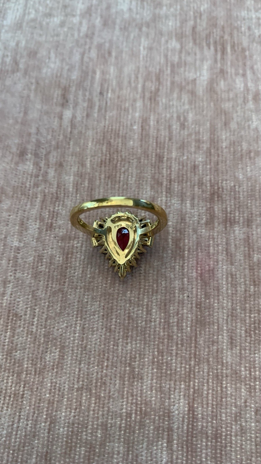 PEAR SHAPE LAB CREATED RUBY, BLACK SPINEL STERLING SILVER RING. Size 7 925