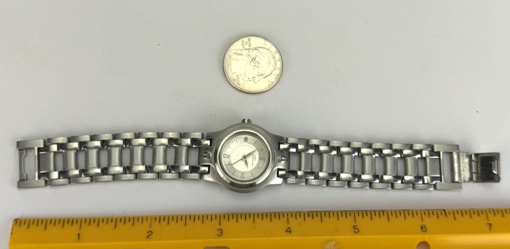 Nixon Silver Tone Ladies Date Watch All Stainless The Grace w NEW BATT