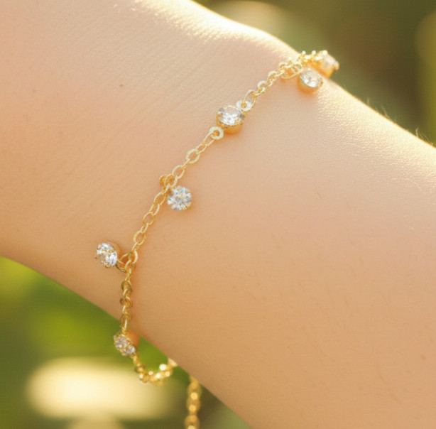 Elegant Gold Tone CZ Bracelet 18K Gold Plated Designer Bracelet Handmade Jewelry