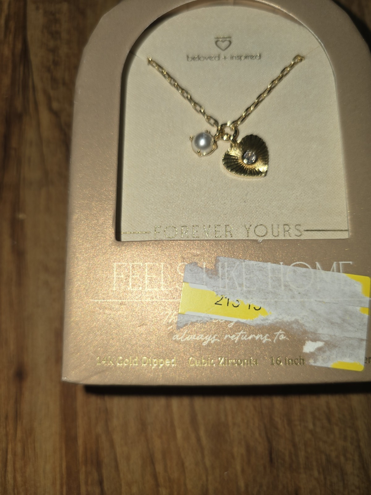 Beloved + Inspired 14 Carat Gold Dipped Cubic Zirconia 16″ Necklace Heart & Pear