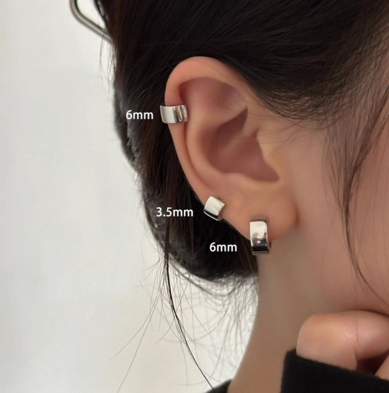 Women Girl Wide Band Small 925 Sterling Silver Plain Huggie Hoop Earrings A33