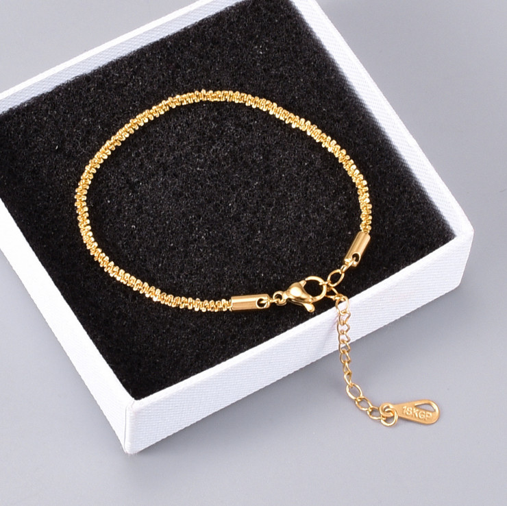 Women 18K Gold Stainless Steel Diamond Cut 2mm Rope Chain Bracelet 8″ Gift PE46