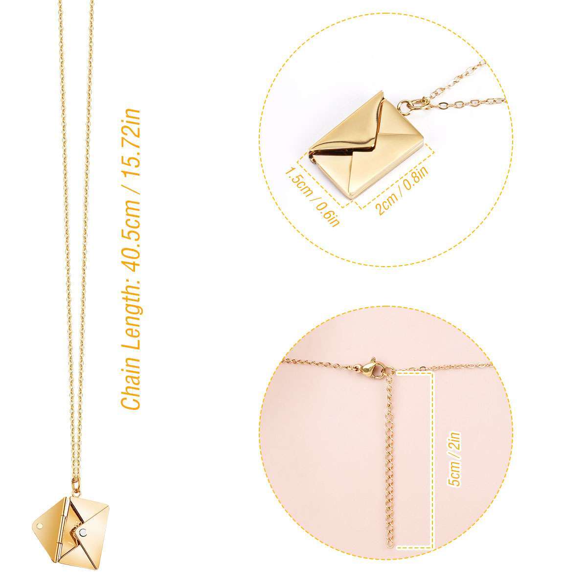Love You Letter Envelope Pendant Necklace for Women Lover with Luxury Gift Box