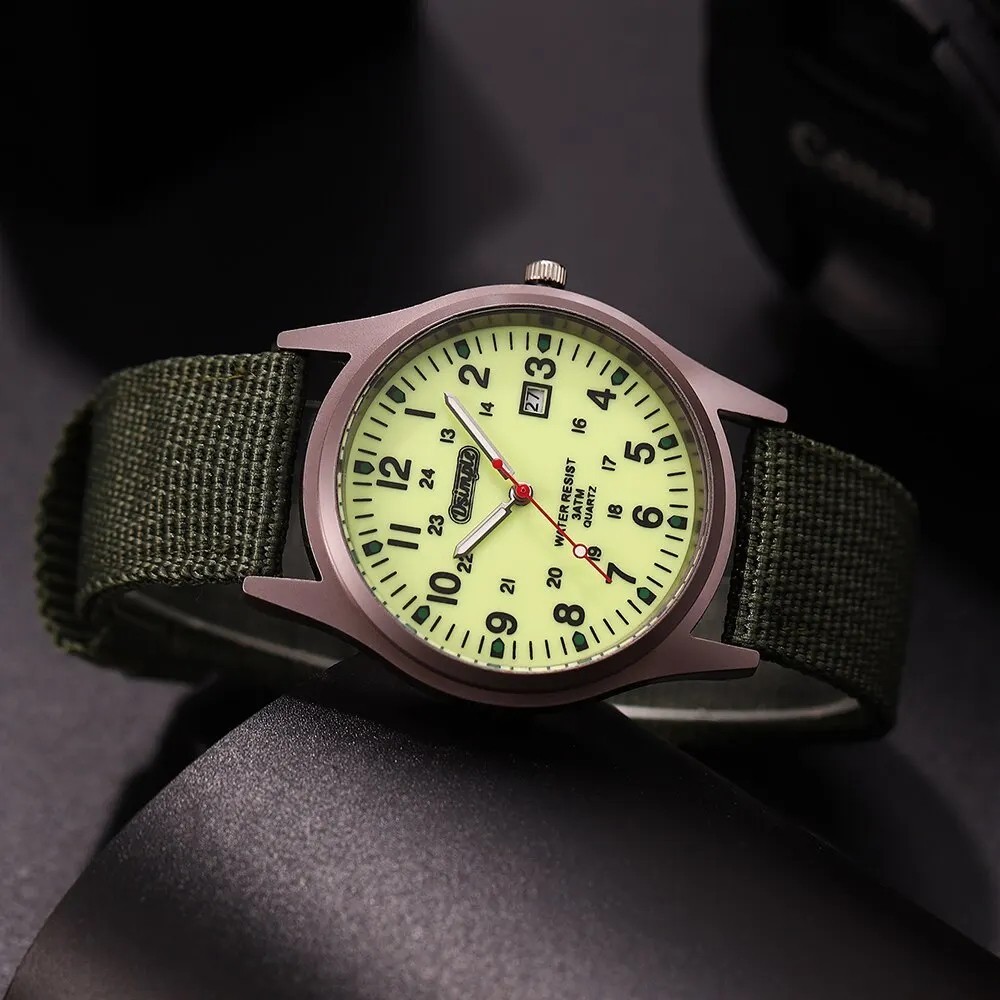 Men’s Military Army Luminous 24 Hours Dial Nylon Strap Date Quartz Wrist Watch