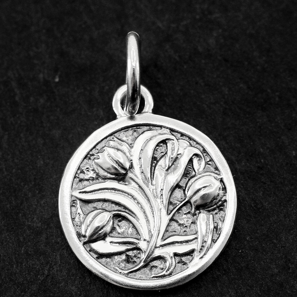 925 Sterling Silver Tulip Flower Pendant Charm Coin Fit Necklace Bracelet Chain