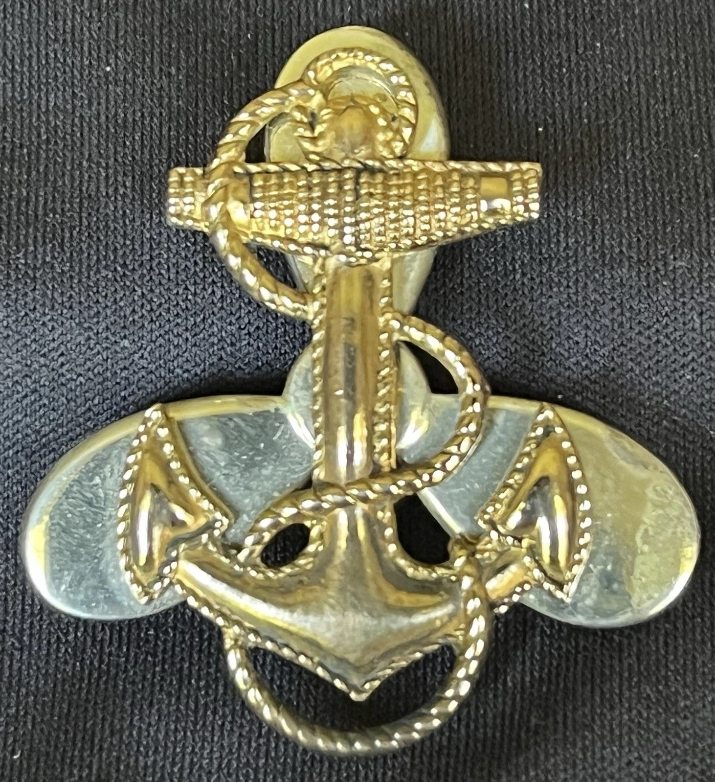 Sterling Silver Anchor Brooch Pin, Signed, Military Nautical, Gold & Silver, 1in