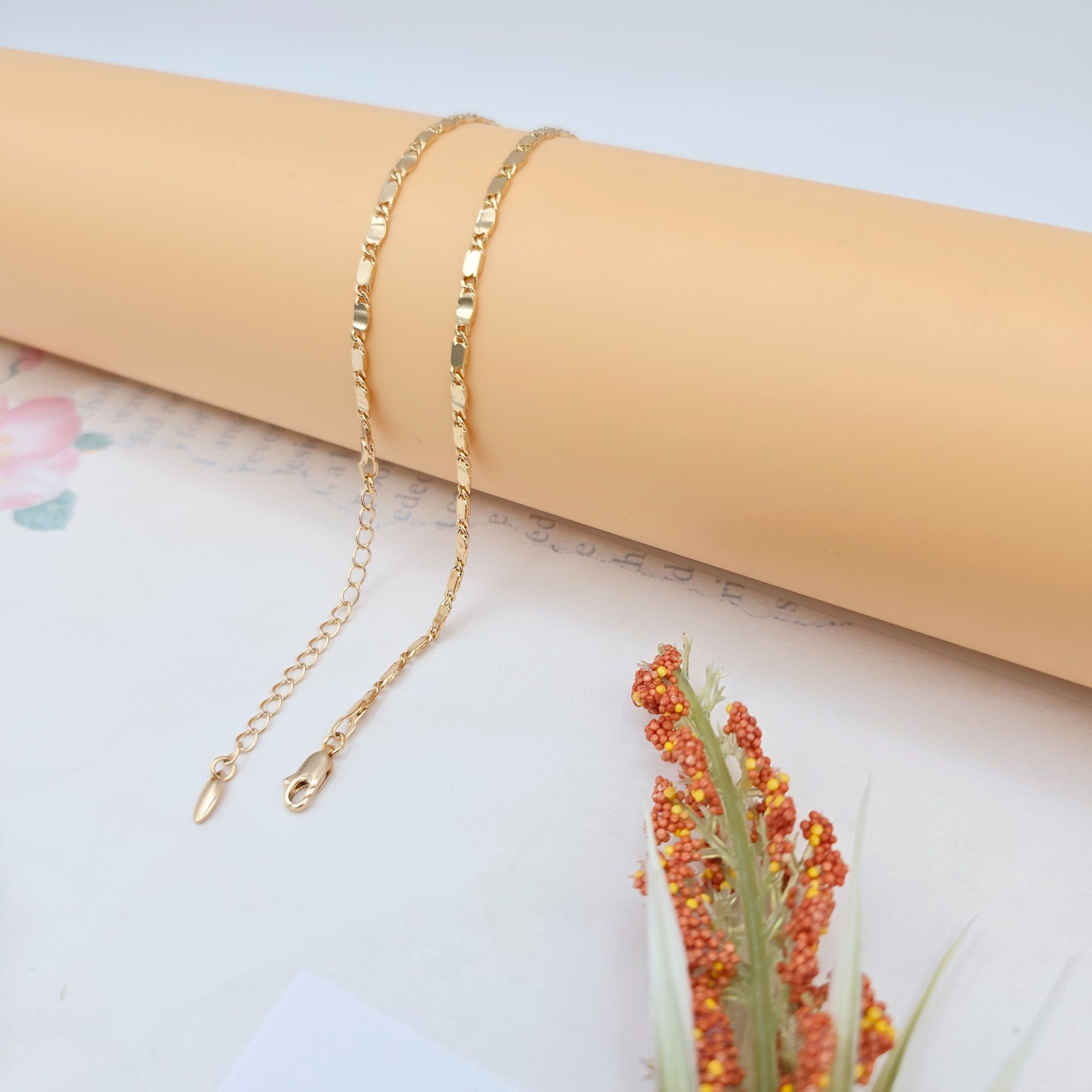 Rose Gold Flat Link Chain Necklace 45+5cm / 17.7+2 Inch Adjustable, XPNL0021