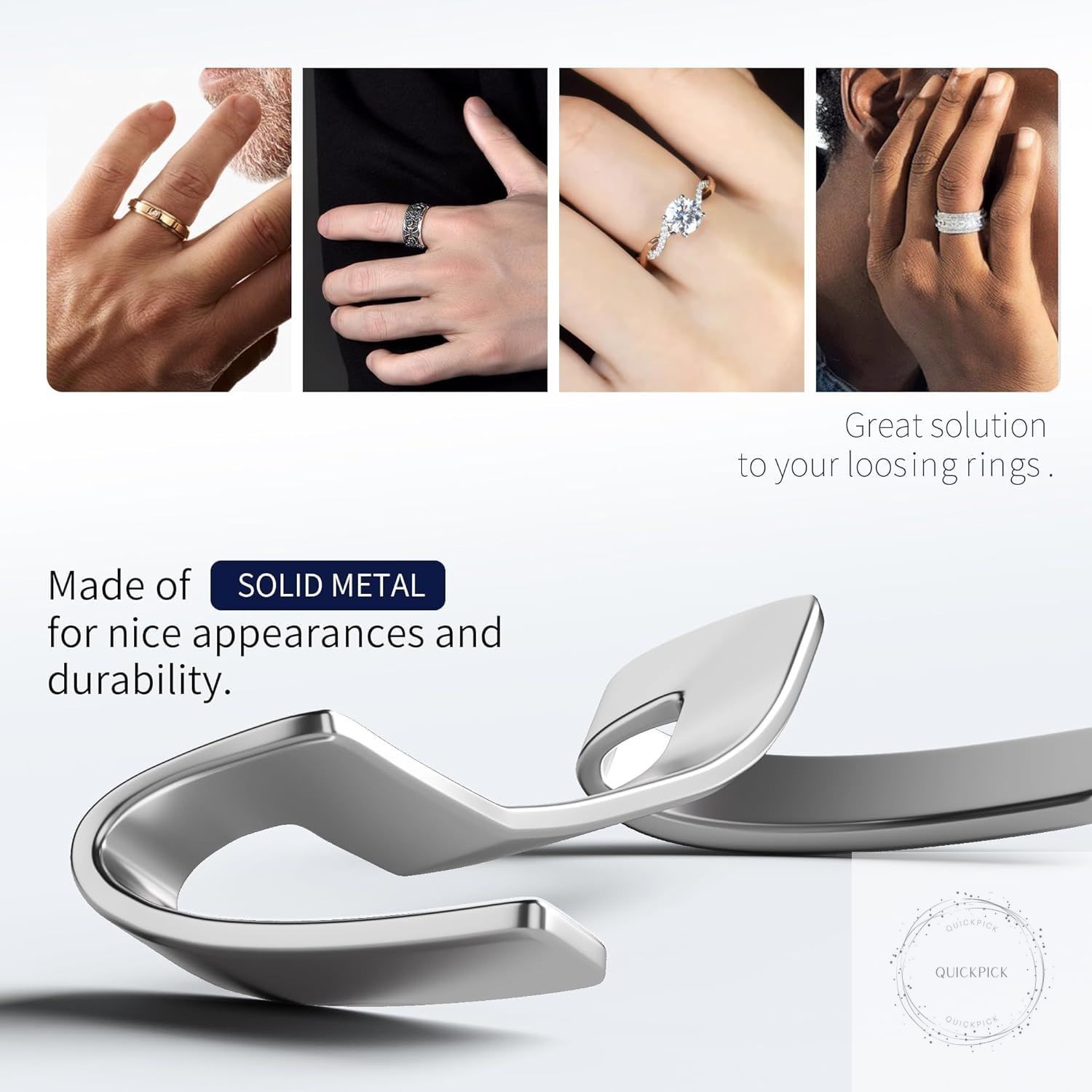 9 Pack Filled Silver Metal Ring Guard,Invisible Ring Size Adjuster Set for Loose