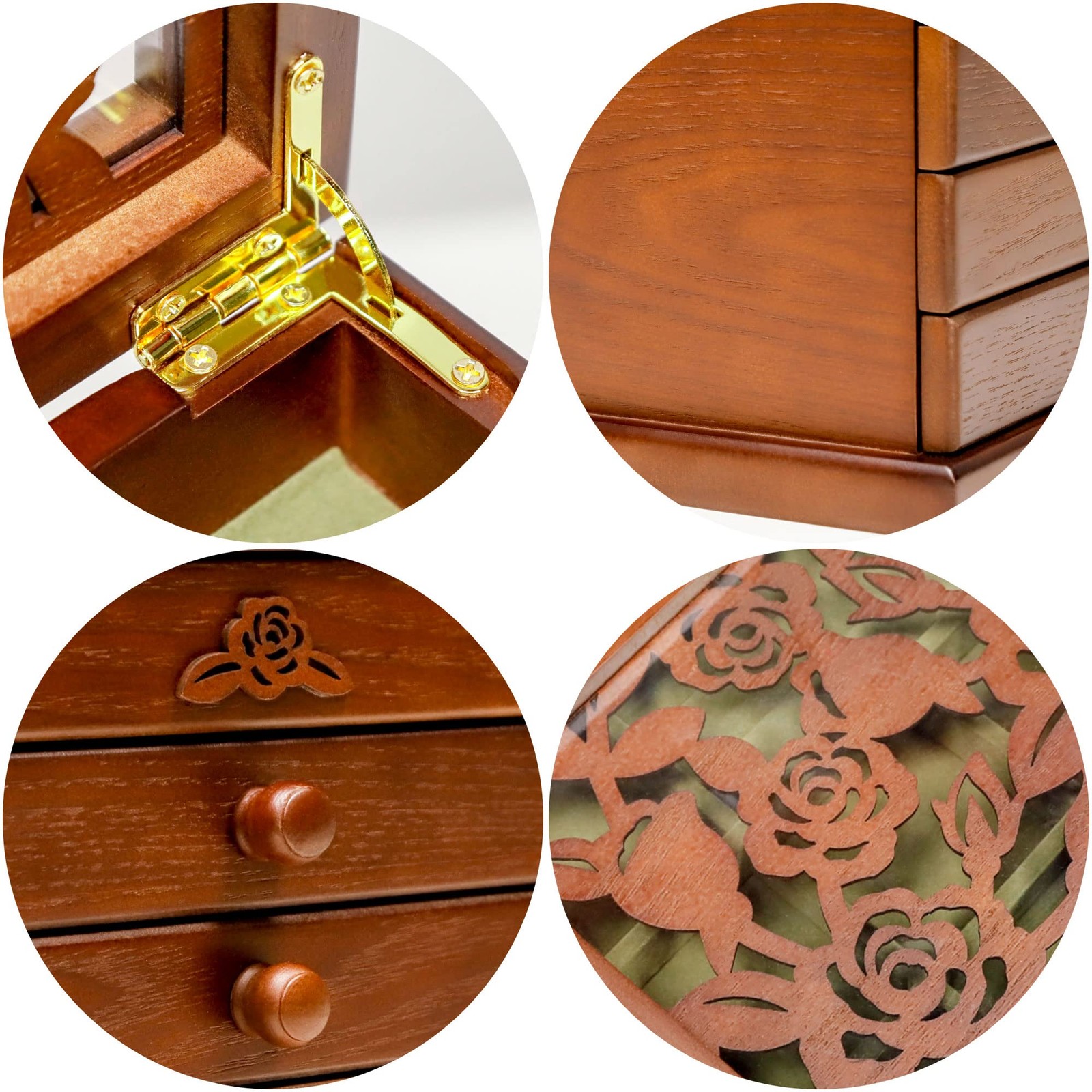 Kendal 6 Layer Wooden Jewelry Box Jewelry Holder Organizer w/ Rose Leaf Pattern