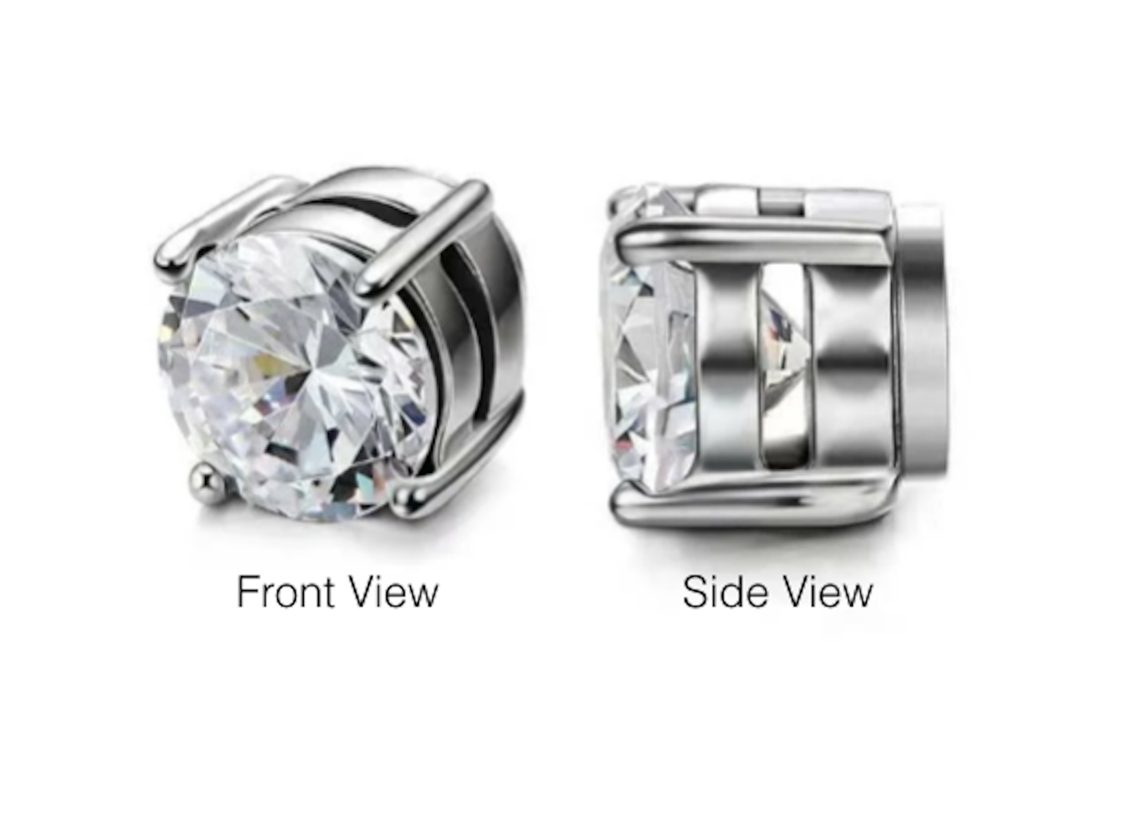 Magnetic Cubic Zirconia Stainless Steel Stud Earrings Mens Womens Non-Piercing