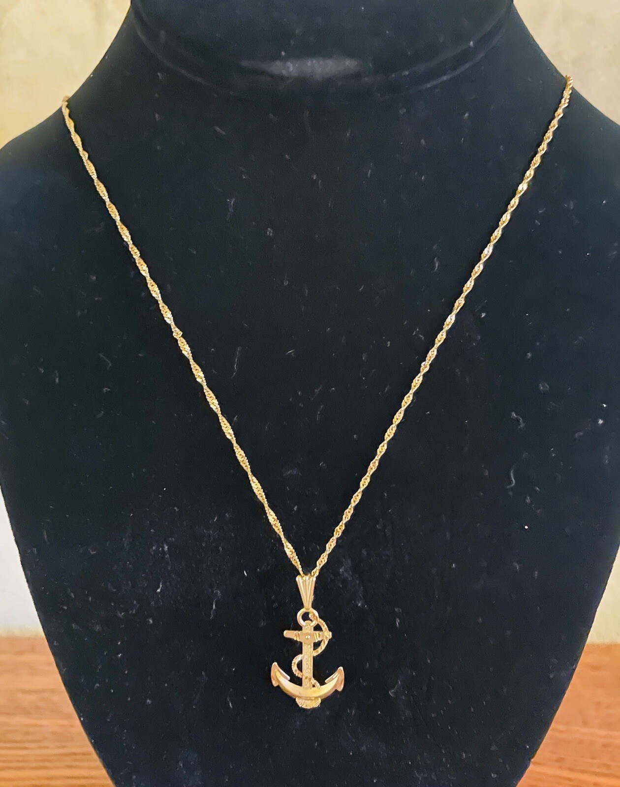 14k Solid Gold Anchor – Cross Pendant With A 14k Gold Singapore Chain 21.5”Long