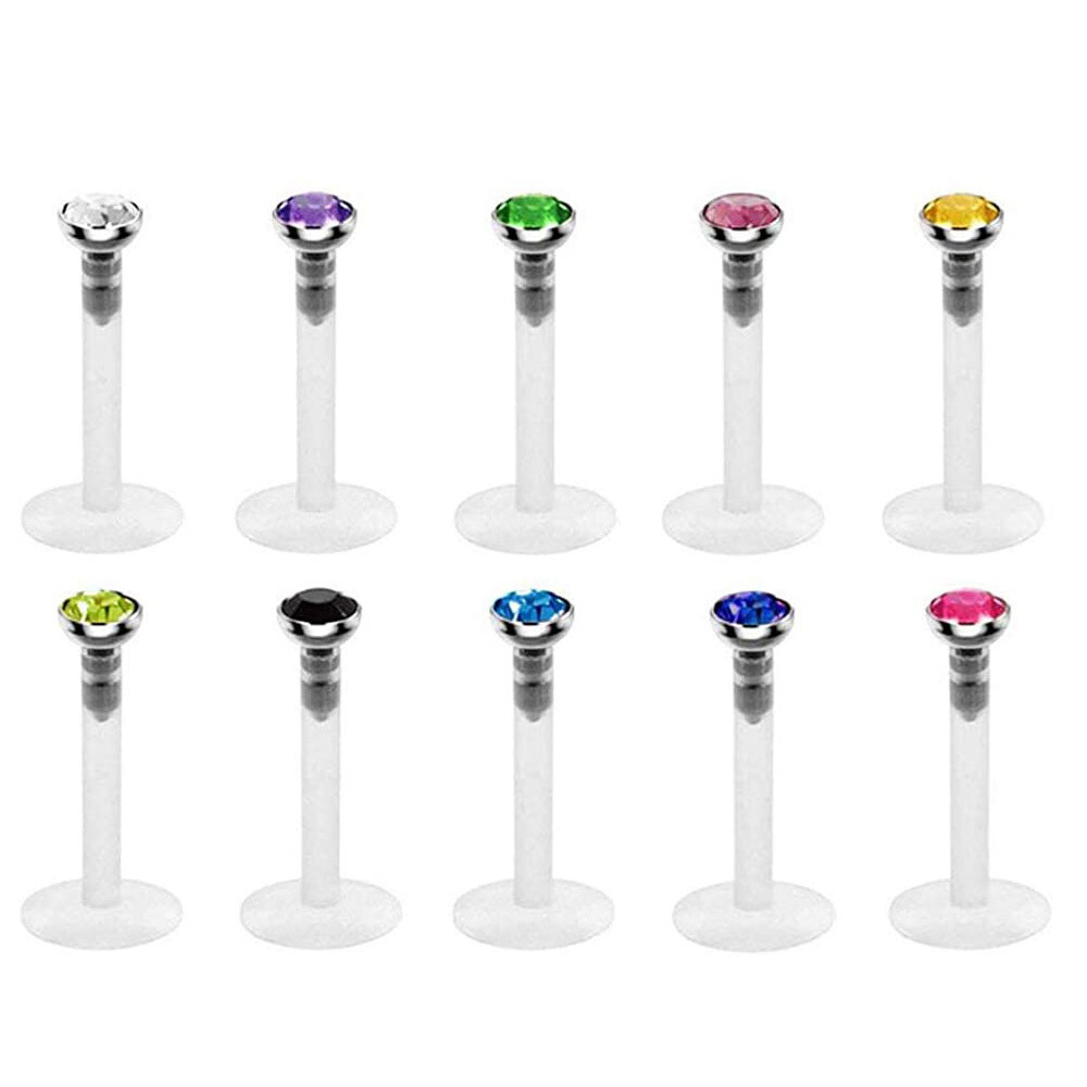 4-24PCS 16G Opal Gem Labret Lip Monroe Tragus Helix Cartilage Piercing Jewelry