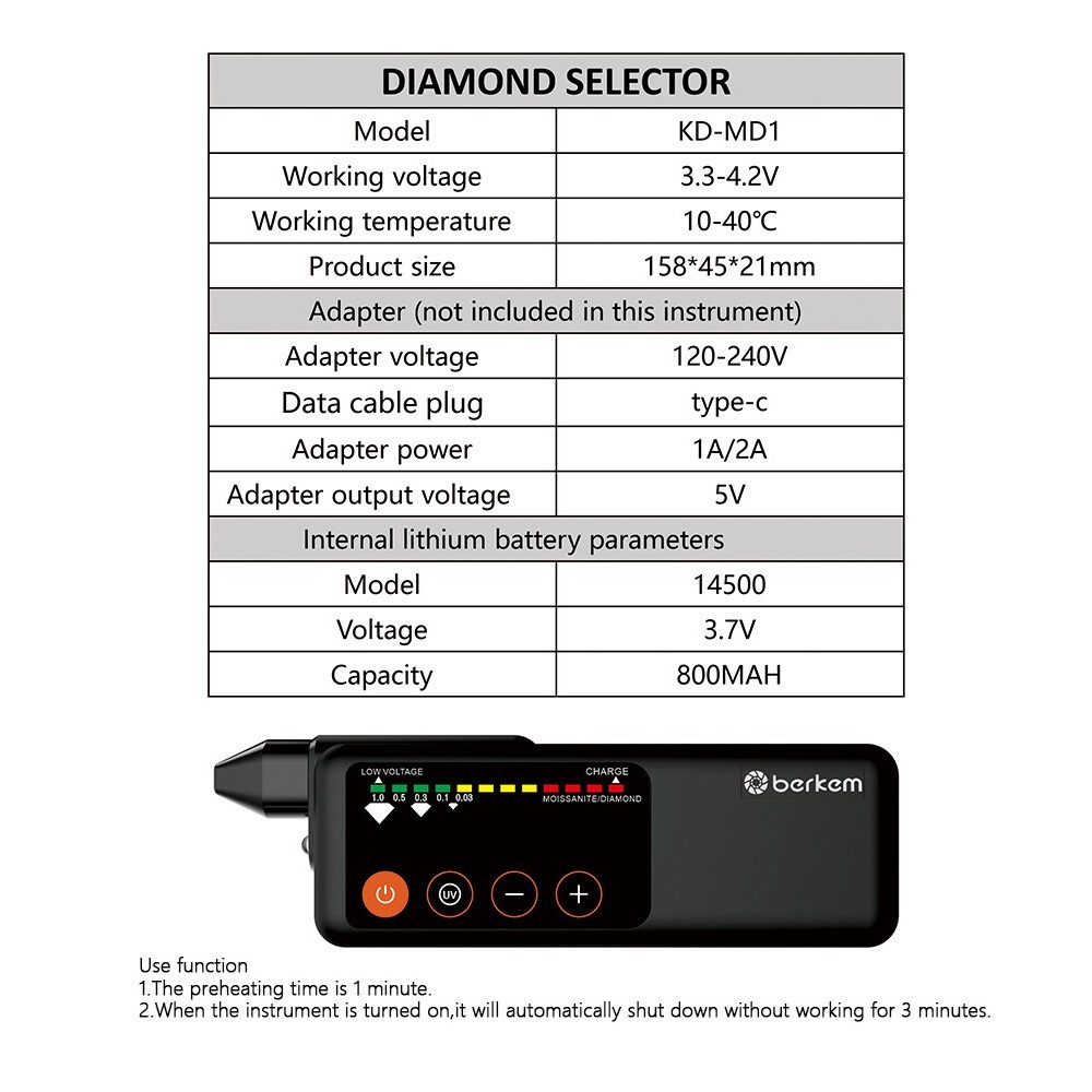 Professional Jewelry Diamond Tester Pen Rechargeable for Gemstone Portable Tool